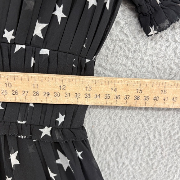 Valencia & Vine Star Print Pleated Mini Dress Black White XS Galaxy Celestial - Picture 8 of 14